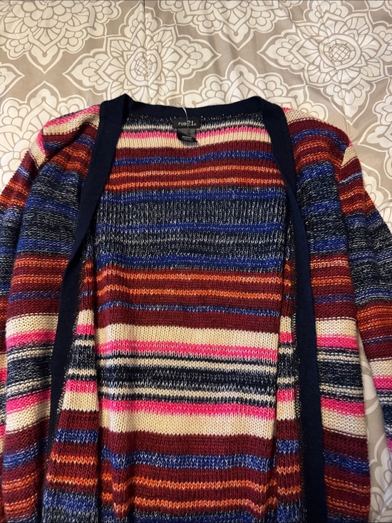 Rue21 Sweaters - Rue21 Striped Multicolor Open Cardigan with Navy Trim